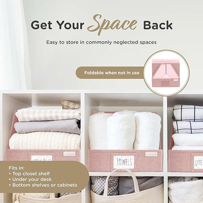 VIVIDECOR Open Front Trapezoid Closet Bins 12x12x10 – Easy Access Shelf Organizer for Clothes, Sweaters, Nursery Storage – Pink, 3 Pack
