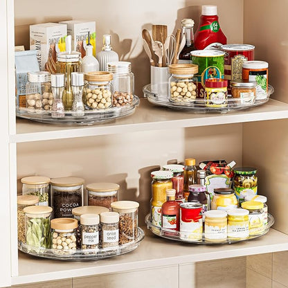 LAMU 12 Inch Lazy Susan Turntable, 360° Rotating Organizer Storage for Cabinet & Table Top, Pantry, Fridge, Bathroom, 4 Pack Clear Spice Rack, Kitchen Storage Tray for Medicine & Countertop