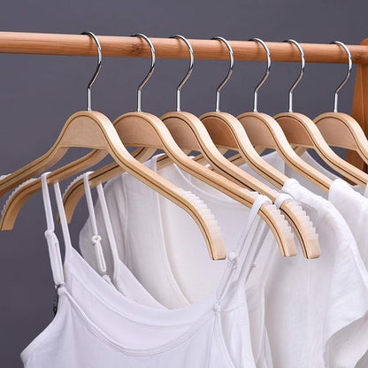 JS Hanger Lightweight Non Slip Wooden Hangers - 30 Pack Heavy Duty Wood Coat Hangers with Soft Stripes for Camisole, Jacket, Dress Clothes, Sweater, Natural Finish