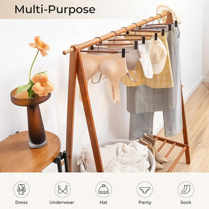 StorageWorks Pants Hangers with Clips, Wooden Clothes Hanger for Skirts, Jeans, Shorts, 10 Pack, Walnut Color