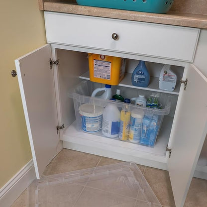 CX 4-Pack 60 Qt Heavy Duty Clear Storage Container with Snap-Tight Lid, Stackable Storage Bins, Made in USA (15 Gallon, 17.2" D x 25.7" W x 12" H)