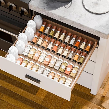 Yieach 8 Pack Adjustable Narrow In Drawer Spice Organizer - Expandable From 9'' to 17.7'' - Acrylic Drawer Seasoning Organizer,Clear Spice Drawer Insert Tray for Drawers Condiment,Jar Organization