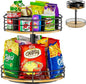2 Tier Lazy Susan Turntable Organizer Adjustable - 12 Inch Snack Organizer Wood Rotating Spice Rack for Kitchen Countertop Pantry Cupboard Bathroom Coffee Bar Home Storage, Black