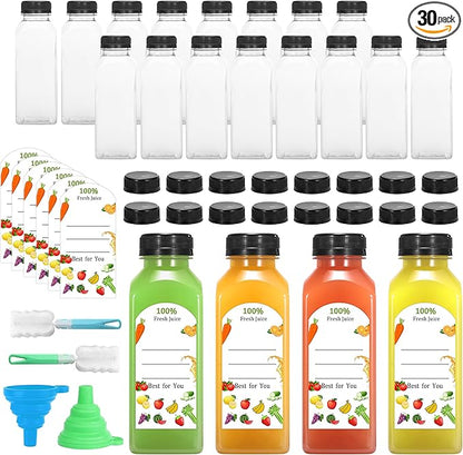 30Pcs 12 Oz Plastic Juice Bottles with Caps,Clear Reusable Water Bottle & Tamper Proof Lids,Juice Containers,Juicing Bottles for Fruit Juice,Smoothies,Coffee - Food Grade & Travel Bottle