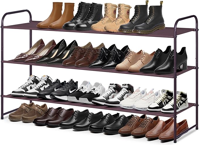 MISSLO Long 3 Tier Shoe Rack for Closet Shoe Organizer Storage Stackable Wide Shoe Shelf Holds 24 Pairs of Men Sneakers, Women Heels, Boots, Brown