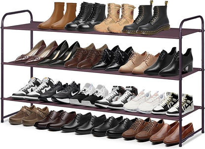 MISSLO Long 3 Tier Shoe Rack for Closet Shoe Organizer Storage Stackable Wide Shoe Shelf Holds 24 Pairs of Men Sneakers, Women Heels, Boots, Brown