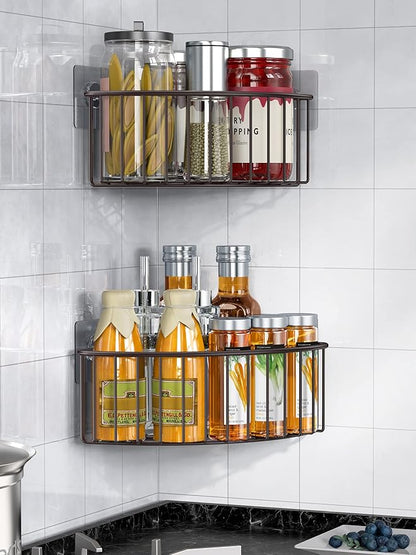 SMARTAKE 2-Pack Corner Shower Caddy Deep Basket Design, SUS304 Stainless Steel, Wall Mounted Bathroom Shelf with Adhesive, Storage Organizer for Toilet, Dorm and Kitchen (Bronze)