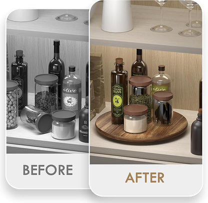 Lazy Susan for Table Top Bamboo Lazy Susan Turntable for Cabinet Kitchen Countertop Organizer for Condiment Bathroom Counter Organizer Decor Sink Tray Acacia Wood 12 Inch