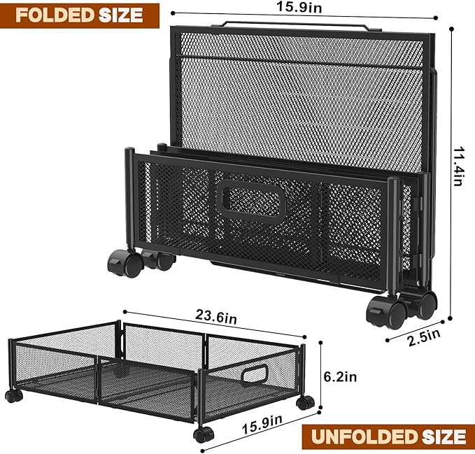 Under Bed Storage Containers,4 Pack Foldable Underbed Storage Containers with Handles and Wheels,Folding Bed Shoes Clothes Organizer,Easy Assembly Underbed Storage for Toy,Bedding,Bedroom(Black)