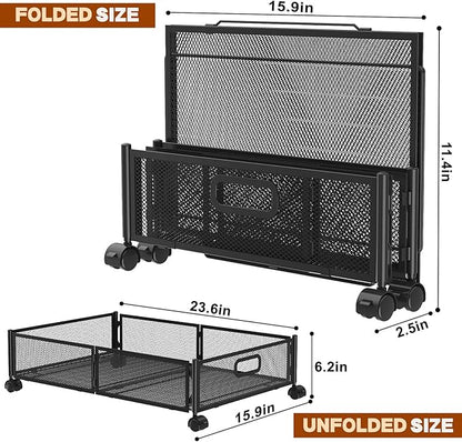 Under Bed Storage Containers,4 Pack Foldable Underbed Storage Containers with Handles and Wheels,Folding Bed Shoes Clothes Organizer,Easy Assembly Underbed Storage for Toy,Bedding,Bedroom(Black)