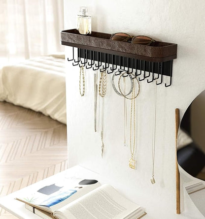 J JACKCUBE DESIGN Necklace Holder Wall Mounted Jewelry Organizer for Bracelet, Earrings and Rings with 25 Hooks - Room Decor Bedroom Boho Shelf Rack (Brown) - MK124A