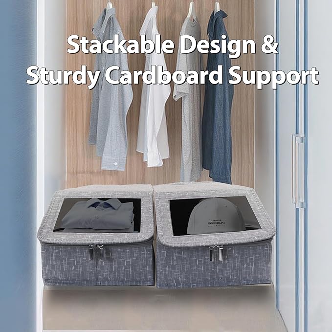 Stackable Hat Storage for Baseball Caps, Holds up to 30 Caps with Cardboard, Hat Organizer for Women & Men, 2 PCS Hat Storage Boxes for Closet, Grey
