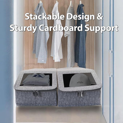 Stackable Hat Storage for Baseball Caps, Holds up to 30 Caps with Cardboard, Hat Organizer for Women & Men, 2 PCS Hat Storage Boxes for Closet, Grey
