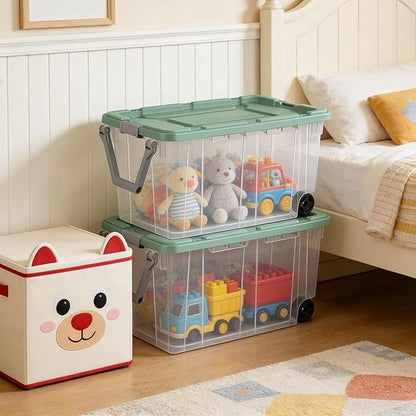 160 Quart Durable Clear Storage Container with Latch Lid and Pull Handle, Light Green, 2 Pack