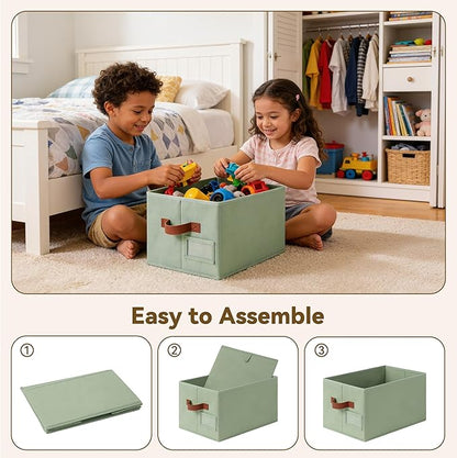 GRANNY SAYS Fabric Storage Bins, Closet Storage Bins for Shelves, Storage Basket with Handles, Collapsible Storage Boxes, Decorative Storage Box, Sage Green, Medium, 3-Pack
