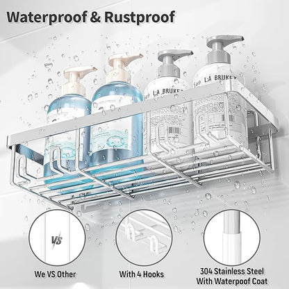 Liuoud 10 Pack Shower Caddy Organizer Rack Shelf for Inside Shower, Self Adhesive Wall Storage Basket Rustproof Stainless Steel Shampoo Holder Bathroom Accessory Decor Set, Silver