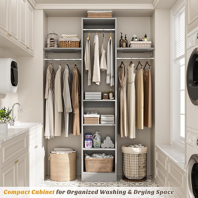 Besiost 48" Closet Organizer System, 4FT Closet System for Small Closets with 4 Hanging Rods & 3 Shelves, 80"H Small Closet Organizers and Storage for Bedrooms, Cloakrooms, Gray