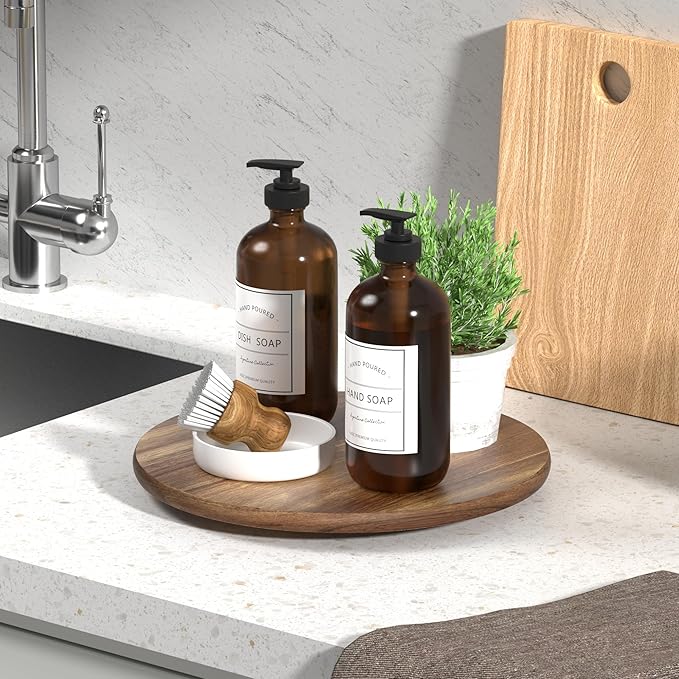 Lazy Susan for Table Top Bamboo Lazy Susan Turntable for Cabinet Kitchen Countertop Organizer for Condiment Bathroom Counter Organizer Decor Sink Tray Acacia Wood 12 Inch