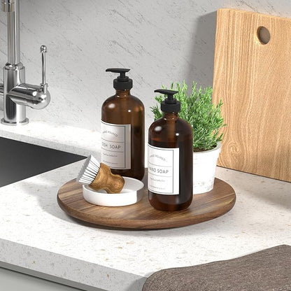 Lazy Susan for Table Top Bamboo Lazy Susan Turntable for Cabinet Kitchen Countertop Organizer for Condiment Bathroom Counter Organizer Decor Sink Tray Acacia Wood 12 Inch