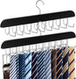 2 Pack 2-in-1 Belt and Tie Hanger for Closet, Upgraded Tie Rack with 20 Foldable Non-Slip Hooks, Max 30 Belts and 30 Ties, Space-Saving Wooden Tie and Belt Organizer for Camisoles, Bras, Scarves