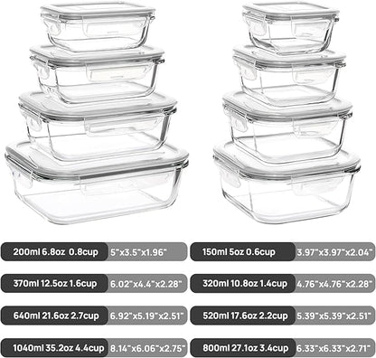 Vtopmart 8 Pack Glass Food Storage Containers with Airtight Lids, Glass Meal Prep Containers, Lunch Office Meal for Microwave, Oven, Freezer and Dishwasher, BPA Free