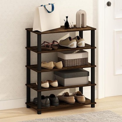 Furinno Turn-S-Tube Set of 2 Shoe Rack, 3-Tier Shoe Organizer, Stackable Shoe Storage with Multipurpose, 11.6 x 23.6 x 22.2, for Closet Entryway, Office, Garage, Amber Pine