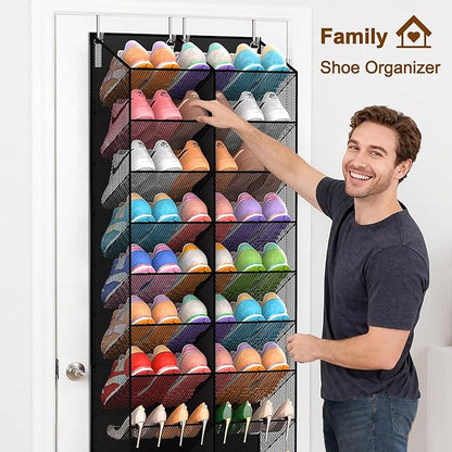 UVIAHOMI 20-30 Pairs Over the Door Shoe Organizer, Breathable Pocket Hanging Shoe Storage for Closet, 10-Tier Door Shoes Rack, Handing Shoes Holder Fit All the Family's Sneakers, Boots, Heels, Black