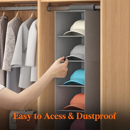 Lifewit Hat Organizer for Baseball Caps, Hat Rack Hanging Storage, Non-Woven Fabric Display Shelf Holds Up to 40 Hats, Cap Holder Hanger for Closet, Bedroom, 10 Compartments, Gray, 1 Pack
