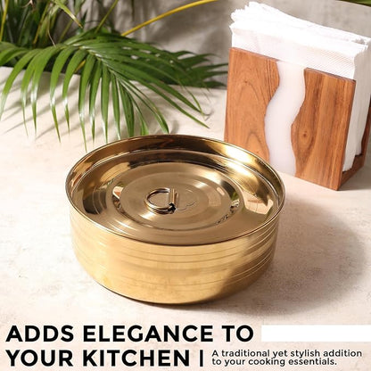 Prarabdh Golden Masala Box Gold Plated Spice Box with spoon for Kitchen
