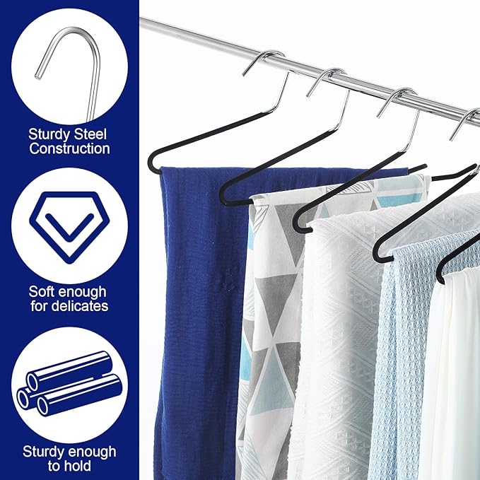 24 Pcs Threehoney Velvet Metal Pants Hanger Non-Slip Heavy Duty 13. 58 Inches-inch Long Open Ended Hangers Closet Space Saving Clothes Hanger Set for Pants Trouser, Blankets, and Jeans, Scarf, Black