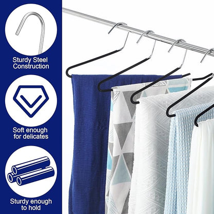 24 Pcs Threehoney Velvet Metal Pants Hanger Non-Slip Heavy Duty 13. 58 Inches-inch Long Open Ended Hangers Closet Space Saving Clothes Hanger Set for Pants Trouser, Blankets, and Jeans, Scarf, Black