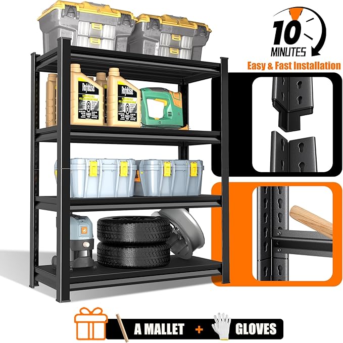 40in Wide Garage Shelving Heavy Duty，2000lbs Large Loads Adjustable Garage Storage Shelves,All Metal Storage Racks and Utility Rack Shelves, 40”W x 16”D x 72”H (Black)