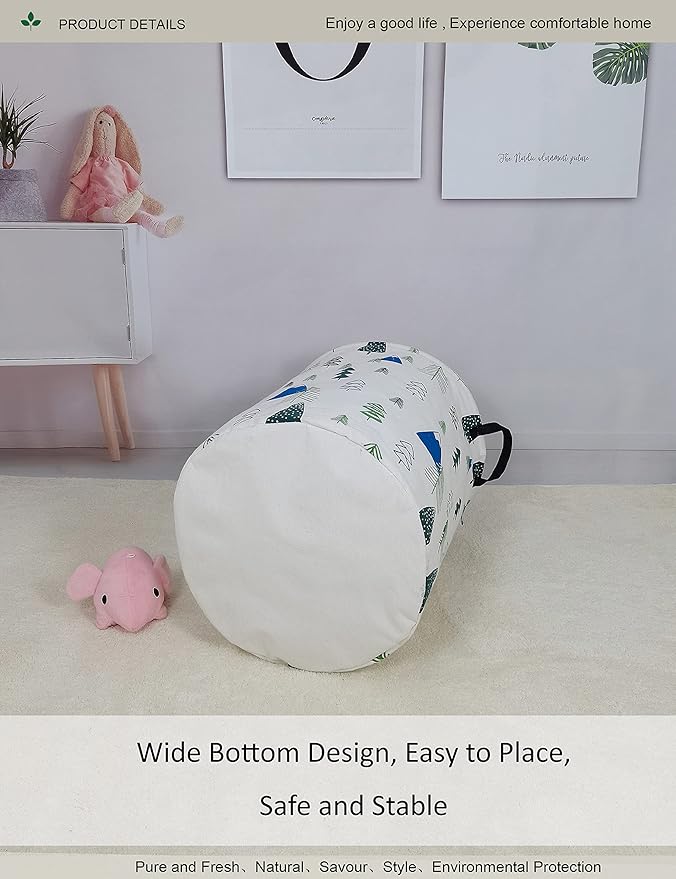 Round Foldable laundry basket with handle,gift basket,suitable for children's room and toy storage (Forest)