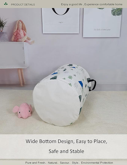 Round Foldable laundry basket with handle,gift basket,suitable for children's room and toy storage (Forest)