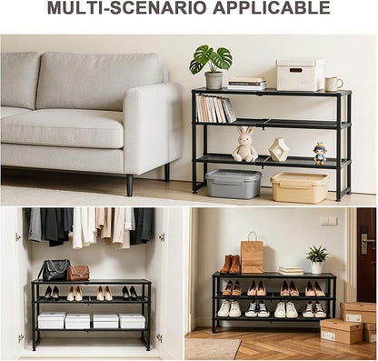 Expandable Shoe Rack,3 Tier Adjustable Metal Shoe Shelf for Closet,Sturdy Free Standing Shoe Storage for Door Entrance,Bedroom,Small Spaces,Black