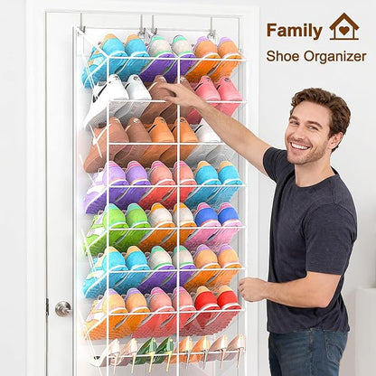 20-30 Pairs Over the Door Shoe Organizer, Transparent PVC Hanging Shoe Rack for Closet, 10-Tier Door Shoes Storage, Crystal-Clear Visibility Fit All the Family's Sneakers, Boots, Heels, White Frame