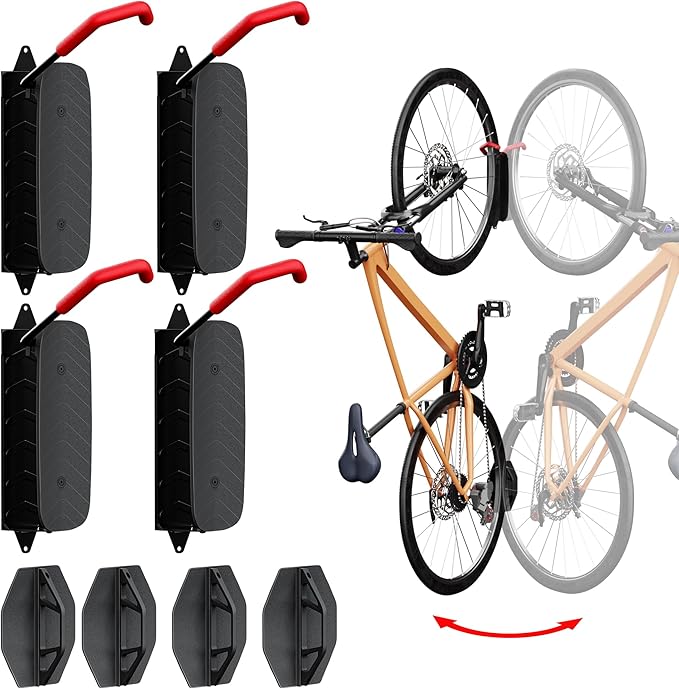 Hromee Bike Rack Wall Mount, Swivel Bike Storage Rack for Garage, Space-Saving Vertical Bike Holder 4 Pack
