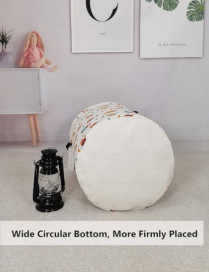 QUEENLALA Large Storage Basket,Laundry Hamper/Bathroom/Home Decor/Collapsible Round Storage Bin,Boys and Girls Hamper/Boxes/Clothing(Round-Excavator)