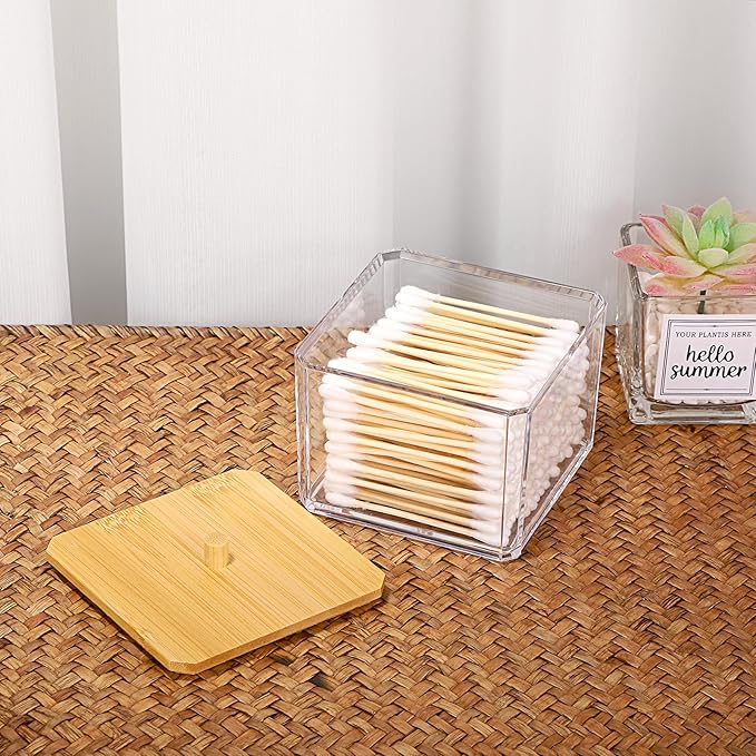 Hipiwe Acrylic Qtip Holder 2 Pack Cotton Swab and Ball Organizer with Lid Bathroom Q-tip Dispenser Clear Acrylic Apothecary Jar for Cotton Pads, Swabs, Balls, Storage Containers for Organizing