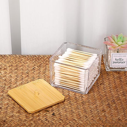 Hipiwe Acrylic Qtip Holder 2 Pack Cotton Swab and Ball Organizer with Lid Bathroom Q-tip Dispenser Clear Acrylic Apothecary Jar for Cotton Pads, Swabs, Balls, Storage Containers for Organizing