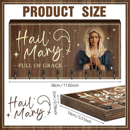 Colingmill Large Wooden Rosary Holder Wall Mounted with 8 Hangers Catholic Rosary Storage Organizer Decorative Hanger Holder for Necklace, Bracelet Prayer Storage(Classic)