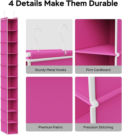 MAX Houser 2 Pack 10-Shelf Hanging Shoe Shelf Organizer, Hanging Shoe Storage for Closet, Slim Hanging Closet Organizer,10-Tier Narrow Hanging Storage Shelves or Baby Closet Room-Pink