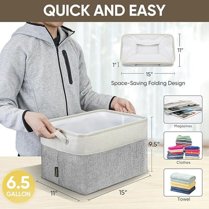 BALEINE 1 Pack Fabric Closet Storage Bins for Shelves, Linen Closet Organizers and Storage, Decorative Baskets for Organizing, Shelf, Clothes, Home, Office (Grey, 15''x11''x9.5'')