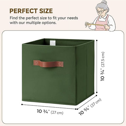 GRANNY SAYS Cube Storage Bins, 11 Inch Storage Cube Organizer, Collapsible Fabric Storage Cubes with PU Handles, Decorative Cube Storage Organizer for Shelves, Closet, Olive Green, 6-Pack