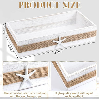 Novabright Beach Toilet Tank Basket Rustic Bathroom Decor Box Farmhouse Wood Bathroom Paper Holder Basket Starfish Decor Top of Toilet Organizer Storage for Coastal Bath Tank Topper Counter Decoration