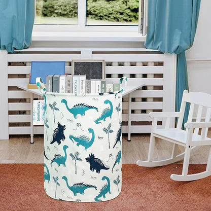 Laundry Basket Canvas Fabric Collapsible Organizer Basket for Storage Bin Toy Bins Gift Baskets Bedroom Clothes Children Nursery Hamper (Full dinosaur)