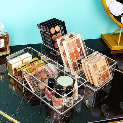 JessLab Acrylic Makeup Organizer, 3 Pack Stackable Cube Sections for Drawer, Vanity, Countertop, Bathroom, Kitchen and Cabinet Storage, 3 Compartment