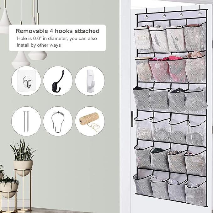 Over the Door Hanging Shoe Organizer with 24 Large Mesh Pockets - Shoes Holder/White