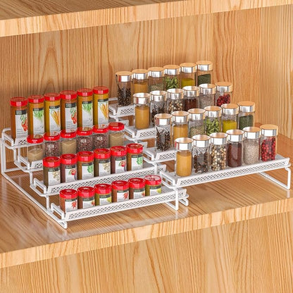 4 Tier Spice Rack Organizer for Cabinet, White (2 PCS S&L) Seasoning Organizer Rack for Inside Cabinets, Countertop, Pantry Storage