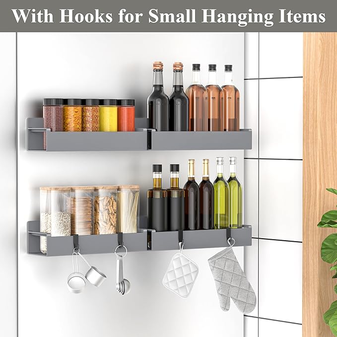 HuggieGems 4 Pack Magnetic Spice Rack Organizer for Refrigerator and Oven, Dark Grey Fridge Organizers and Storage for Kitchen
